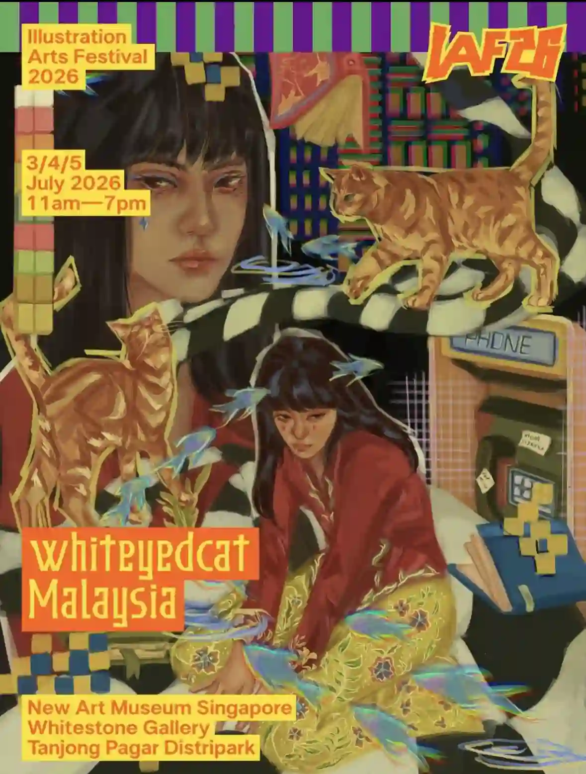 Illustration Arts Festival 2026 poster featuring whiteyedcat Malaysia artwork.