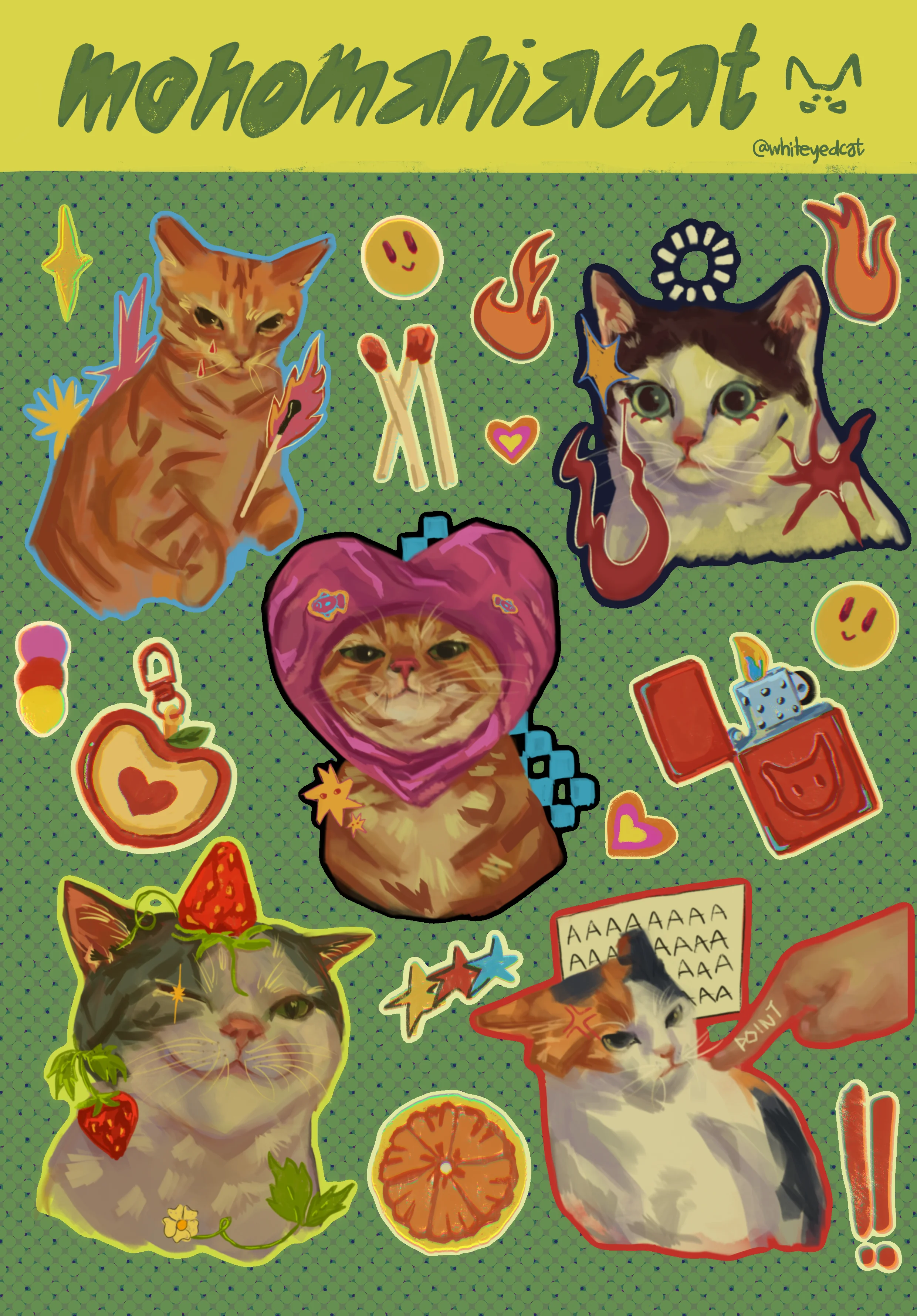Pet sticker pack commission preview with multiple illustrated animal sticker poses.